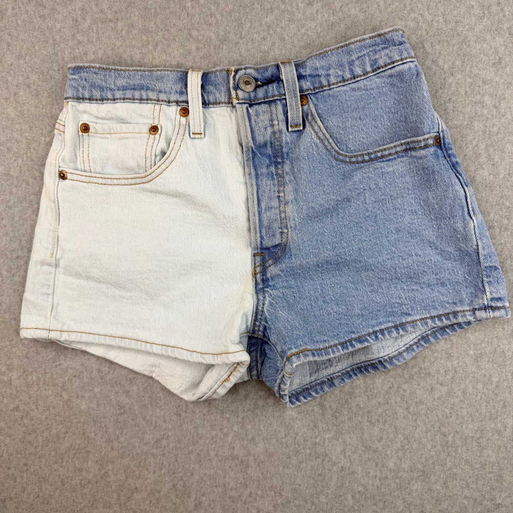 Levi's 501 Original 2 Tone Split Denim Shorts High Rise Blue White 26 56327-0255